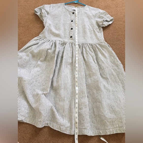 Offon Women's Linen Dress Gray White Stripe Nursing Friendly Buttons Pockets - Picture 10 of 13